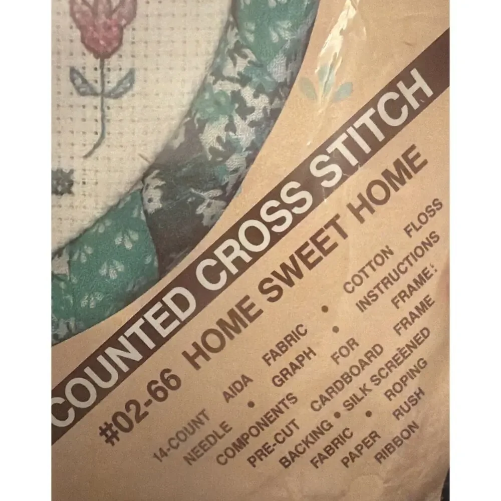 VINTAGE Janlynn Counted Cross Stitch Kit #02-66 Home Sweet Home 1987 Rag Wrap